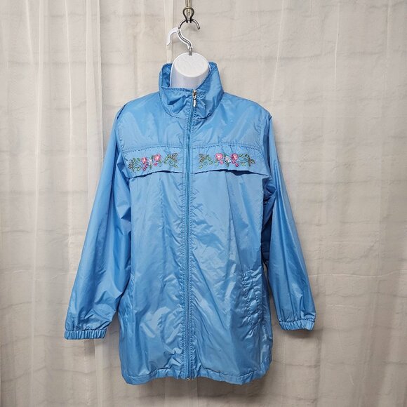 Blair Windbreaker Blue Floral Embroidered Zip Casual M - Picture 11 of 11